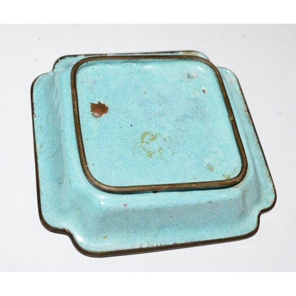 Vtg Chinese Enamel Small Dish Flaws 3" Hand painted Pink floral crazing square - Picture 3 of 4